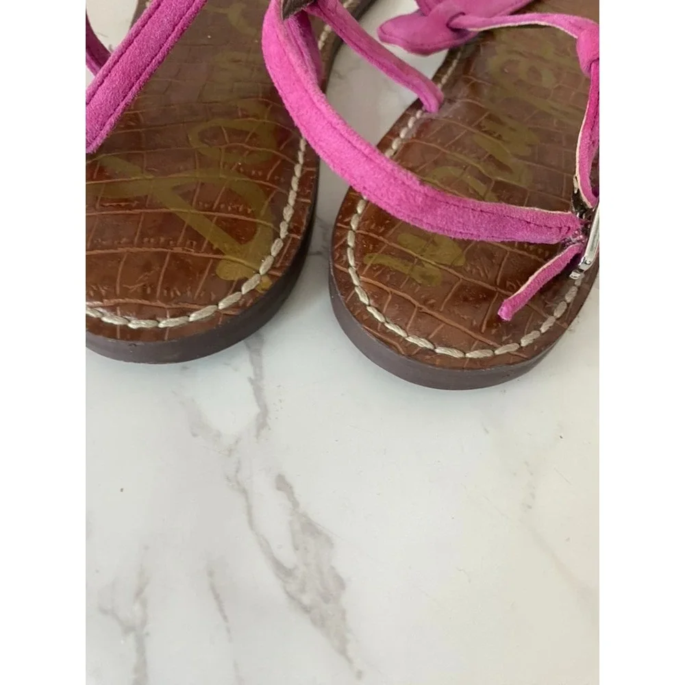 Sam Edelman Gigi Thong Sandal Sz 10 Pink Suede Ankle Buckle Boho Beachy Resort